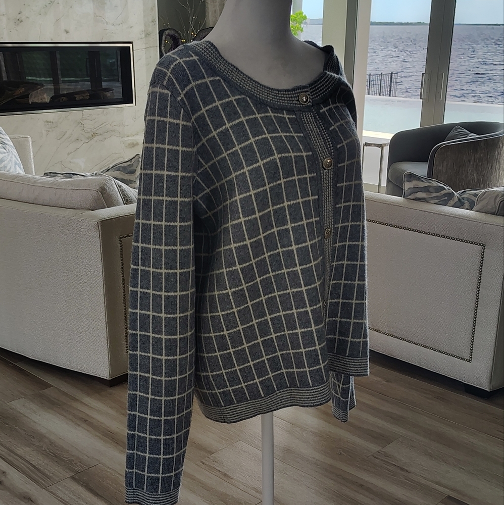 Cyrus Blue and Cream Grid Cardigan - Picture 7 of 9